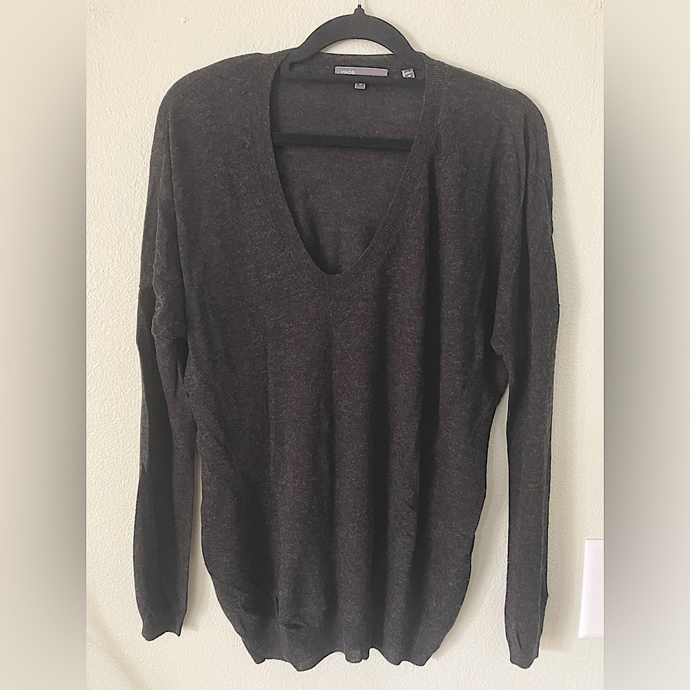 Vince Gray V-Neck Wool Sweater shirt